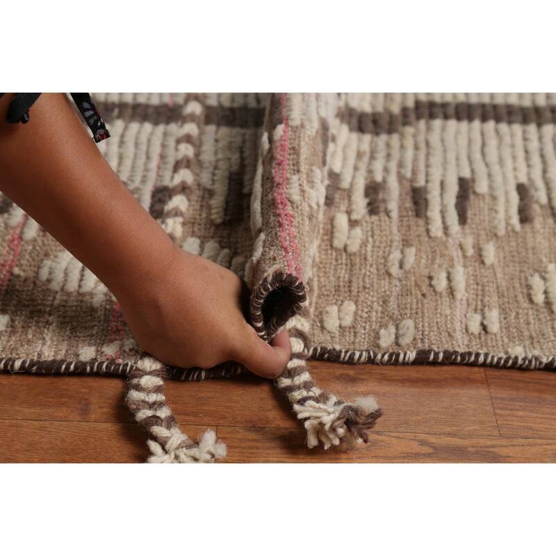 Striped Moroccan Oriental Large Area Rug Hand-Knotted Wool Carpet - 12'0"x 15'8"