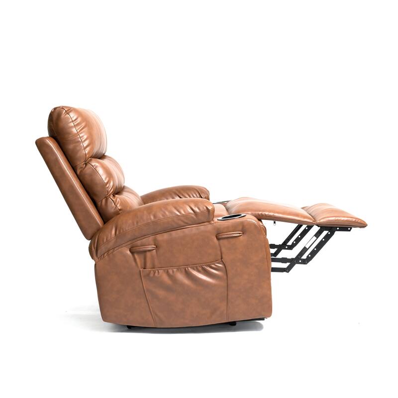 PU Leather Power Lift Recliner, Electric Recliner with Heating & Massage, Massage Chair with Side Pockets & Cup Holders