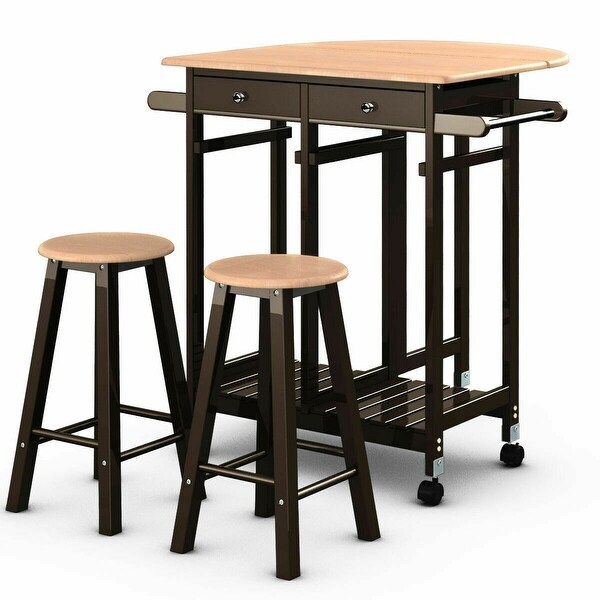 Shop Costway 3pc Wood Kitchen Island Rolling Cart Set