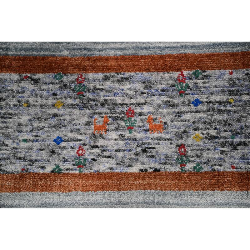 Hand Knotted Oriental Viscose Silk Carpet Tribal Tribal Greys & Charcoal Gabbeh Area Rug - 10' 0'' X 7' 8''