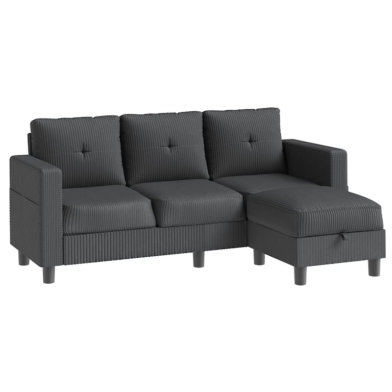 3-Seater Sectional Sofa with Movable Ottoman, Modern Living Room Couch