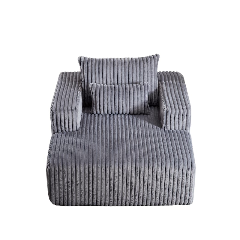 Grey Modern 62.5" Corduroy Sponge Sofa Lounge Chair with 2 Pillows for Living Room