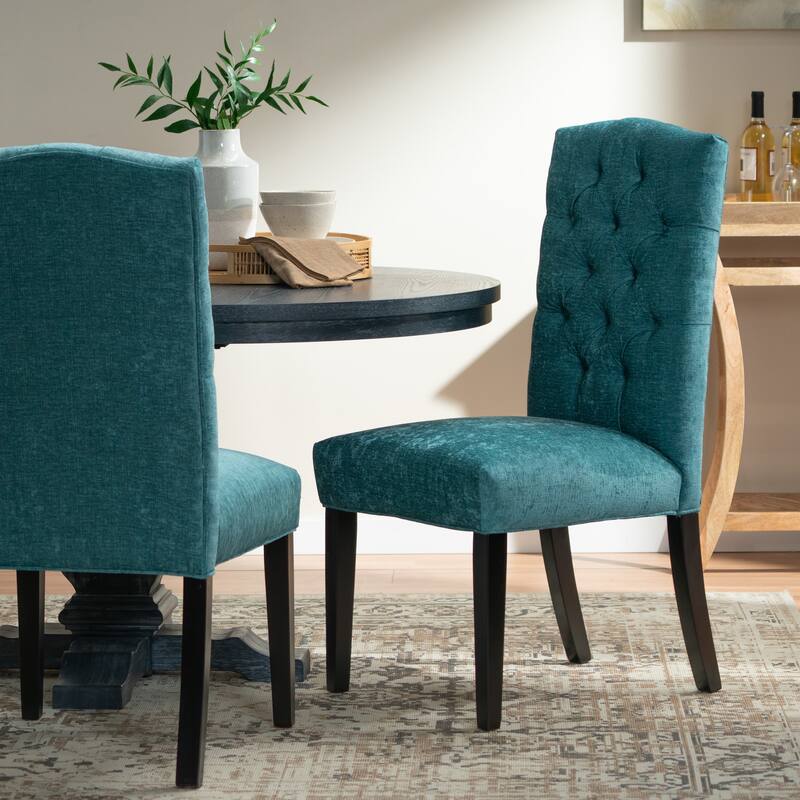 Modern Set of 2 Dining Chairs with Tufted Diamond-Stitched Backrest, Padded Seat, Solid Wood Legs for Dining Room, Living Room