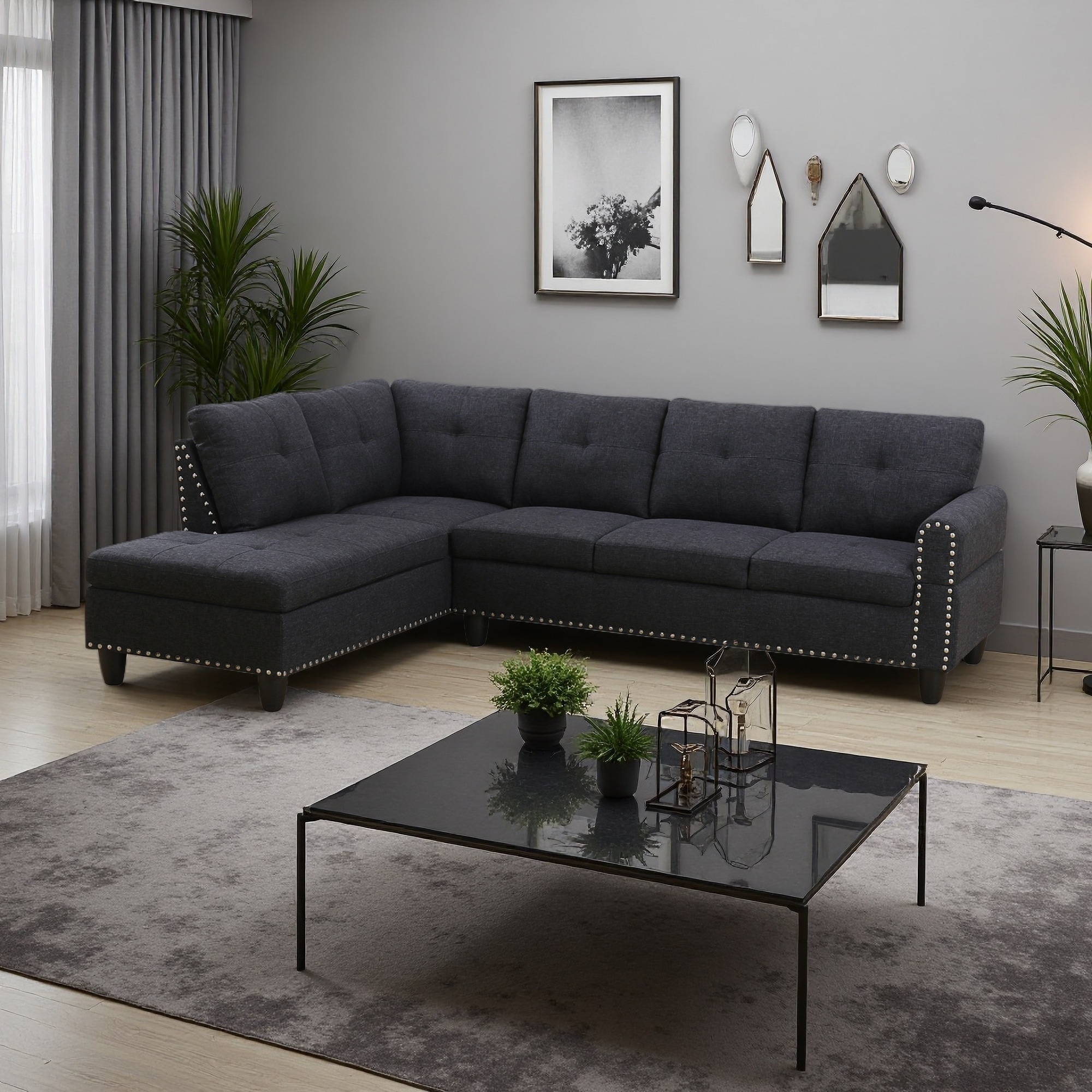 98" Faux Leather L-Shaped Sectional Sofa with Chaise & Cup Holders