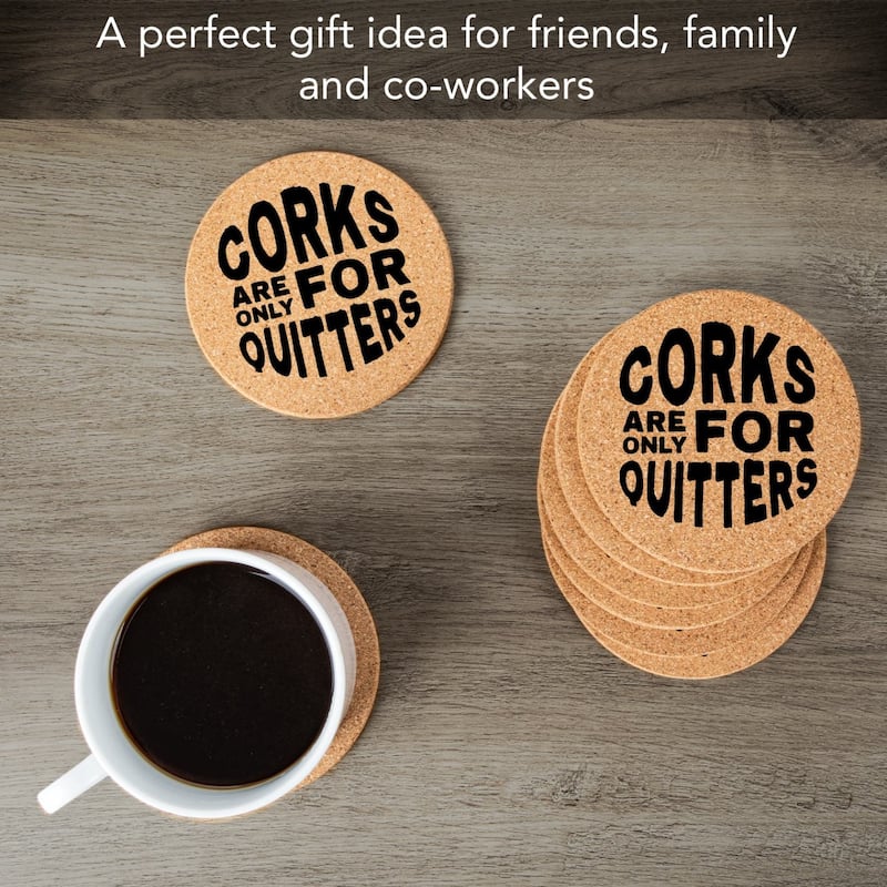 Quitters 4 Pack Absorbent Coaster with Protective Cork Backing Made in The USA 4" Round