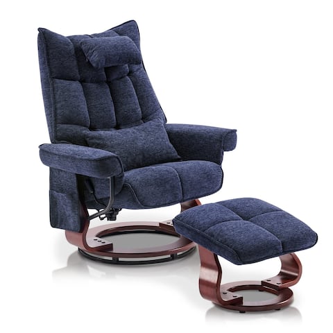 Mcombo Swivel Recliner with Ottoman, Massage TV Chairs with Neck Pillow and, Chenille Fabric 4188