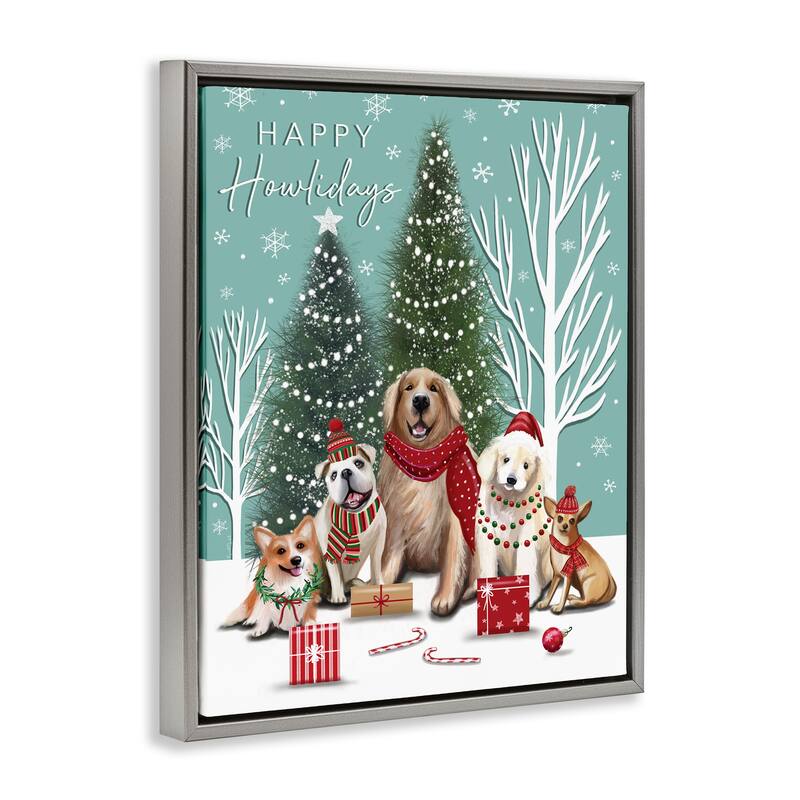 Stupell Festive Winter Dogs Scene Framed Floater Canvas Wall Art Design By Elizabeth Tyndall