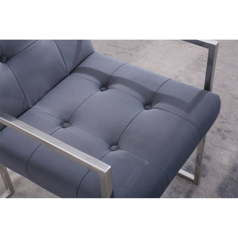 Velvet Dining Chair Tufted Design and Silver Finish Stainless Base