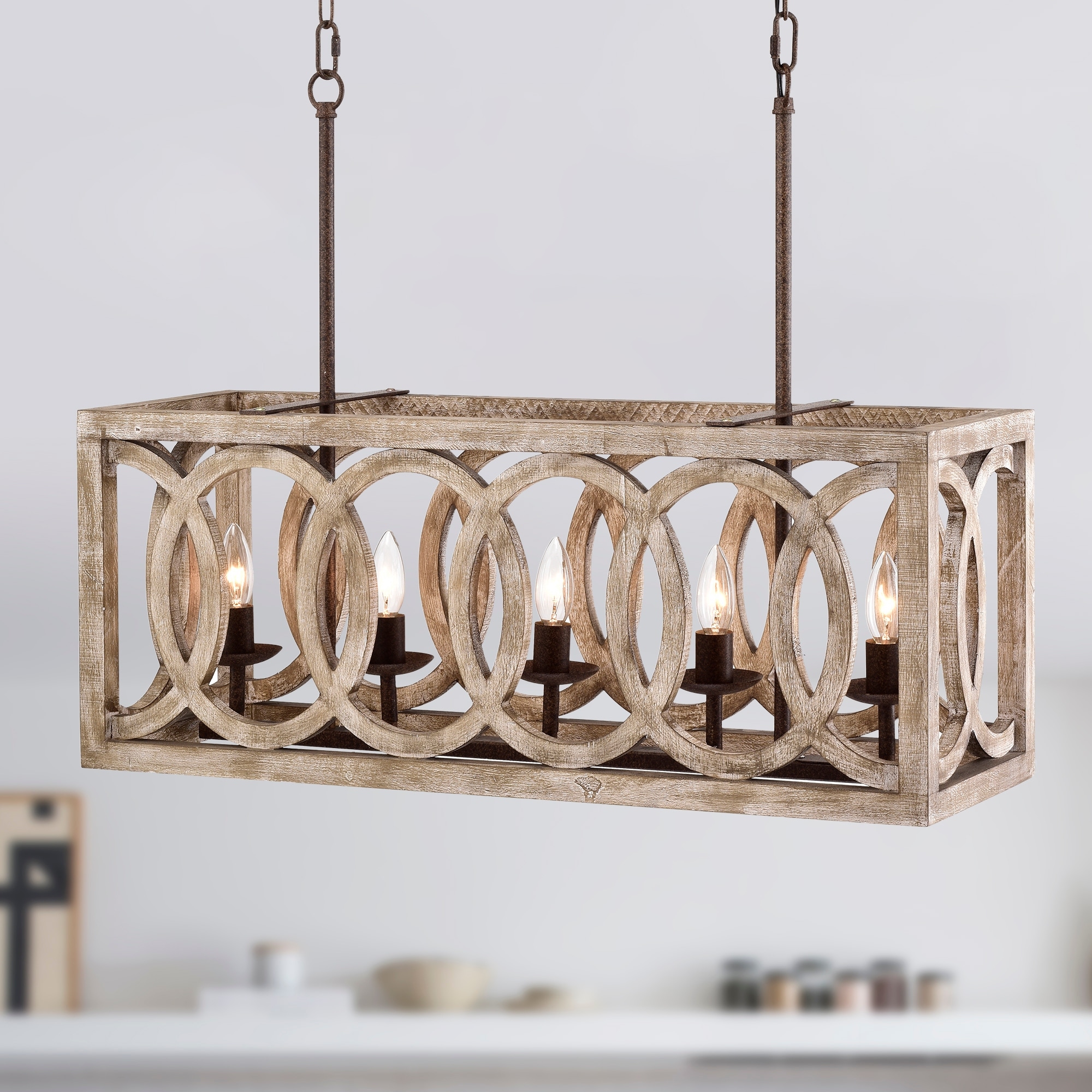 Warehouse of Tiffany Laurentina 30 Inch Farmhouse Kitchen Island Ceiling Lighted Chandelier