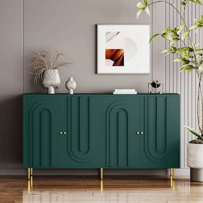 Modern Lacquered 4 Door Wooden Cabinet Sideboard Buffet Server Cabinet, for Living Room, Kitchen and Dining Room