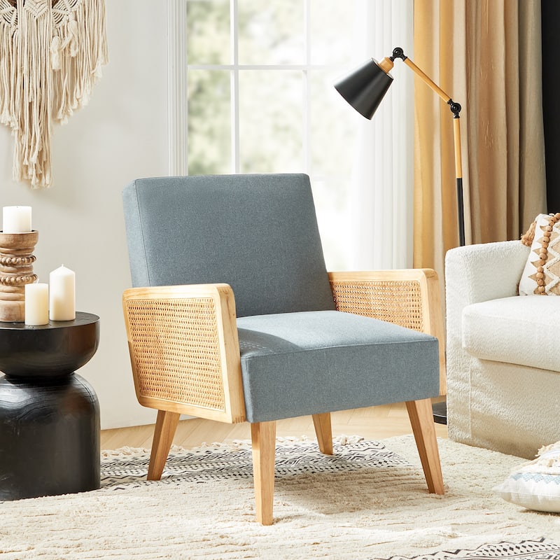 Carmina Upholstered Accent Chair with Natural Rattan Arms by HULALA HOME