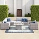 preview thumbnail 3 of 8, Corvus Sevilla 8-piece Grey Wicker Sofa Fire Pit Set with Blue Pillows