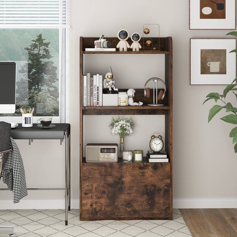 Gymax Bookcase w/ Drawer 3-Tier Open Shelf Anti-Toppling Kits for