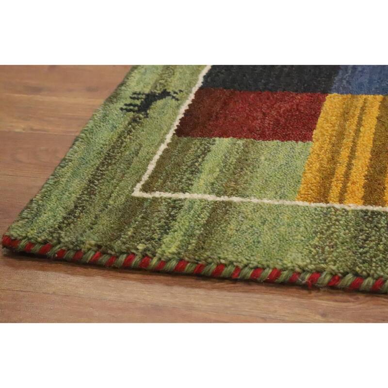 Hand Knotted Oriental 100% Wool Carpet Tribal Geometric Multi-Colored Gabbeh Runner Rug - 4' 8'' X 2' 3''