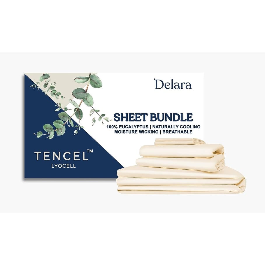 Delara 100% Eucalyptus Lyocell Tencel Bedding Sheet Bundle, Naturally Cooling, Super Soft, Moisture-Wicking, Smooth & Breathable