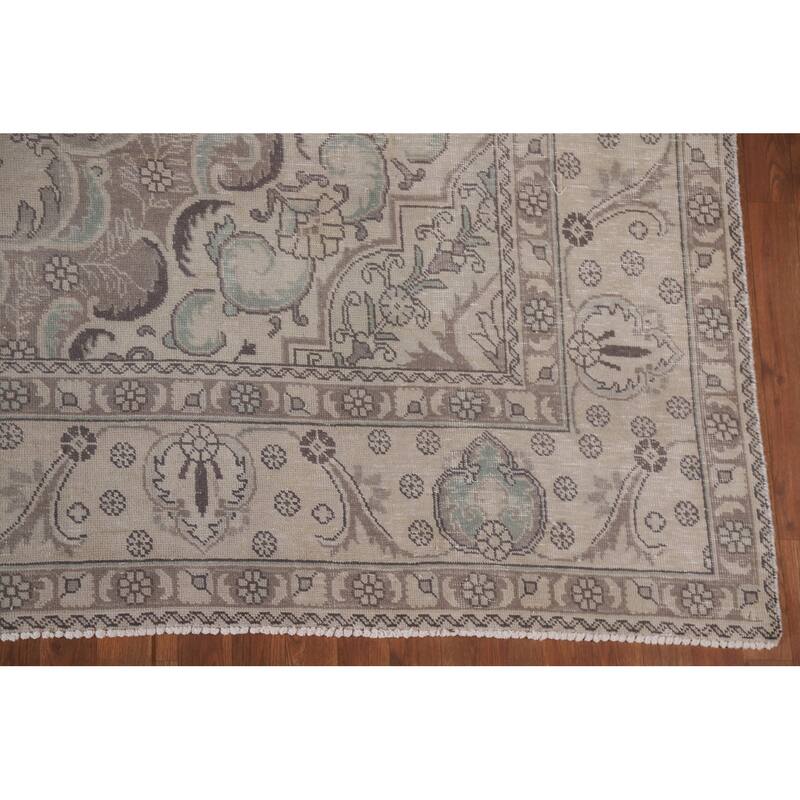 Hand Knotted Oriental 100% Wool Carpet Traditional Medallion Beige & Ivories Tabriz Area Rug - 12' 2'' X 9' 8''