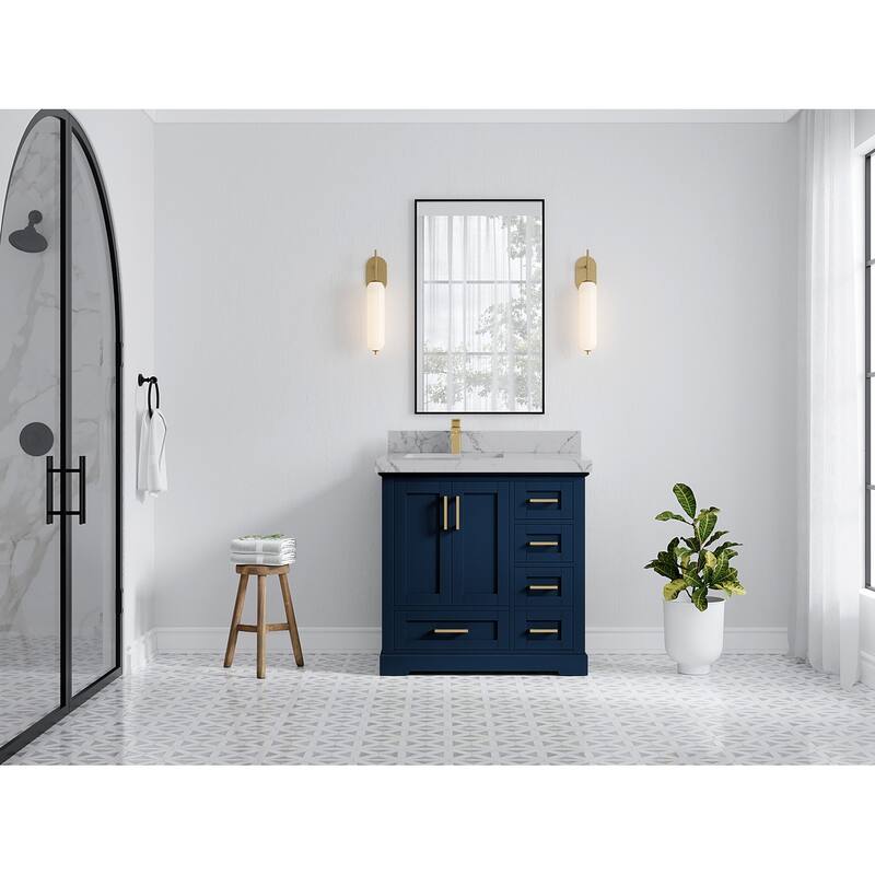 Willow Collections 36 x 22 Boston Left Offset Sink Bathroom Vanity with Quartz or Marble Countertop
