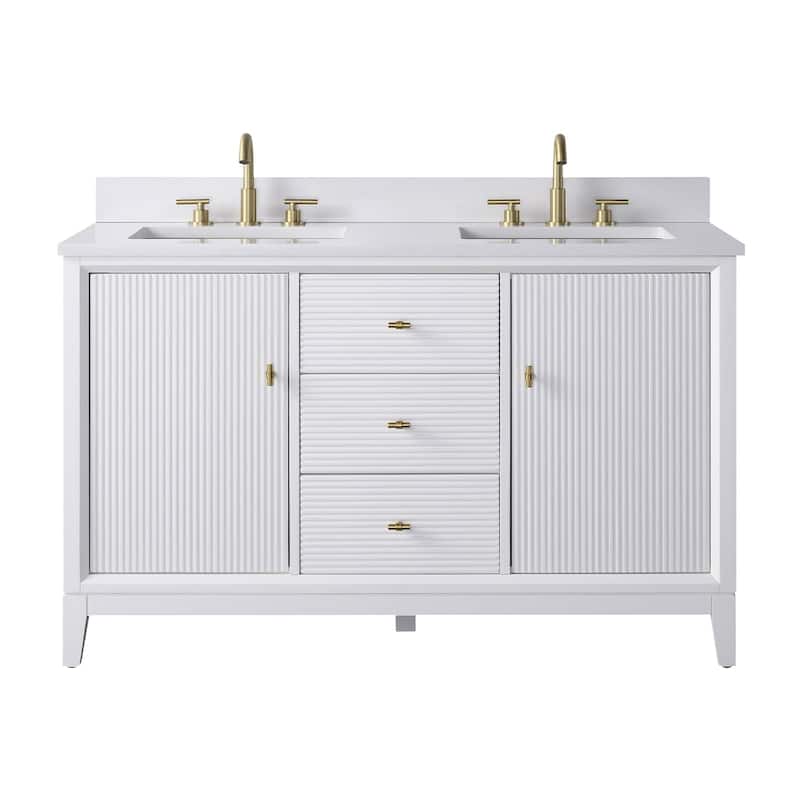 Vanity Art 54" Freestanding Bathroom Vanity with Engineered Marble Top and Sinks