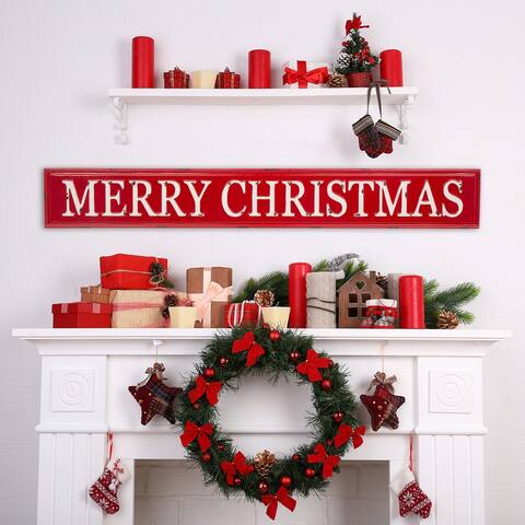 Glitzhome Enameled Metal Merry Christmas Wall Sign
