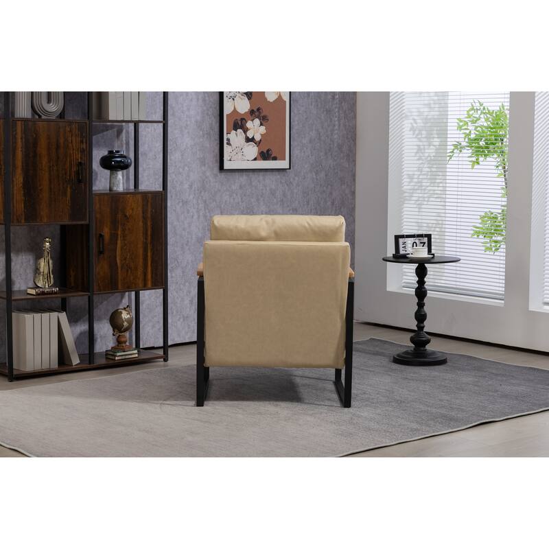 Khaki PU Modern PU Upholstered Accent Chair with Sturdy Metal Frame and Waist Cushion