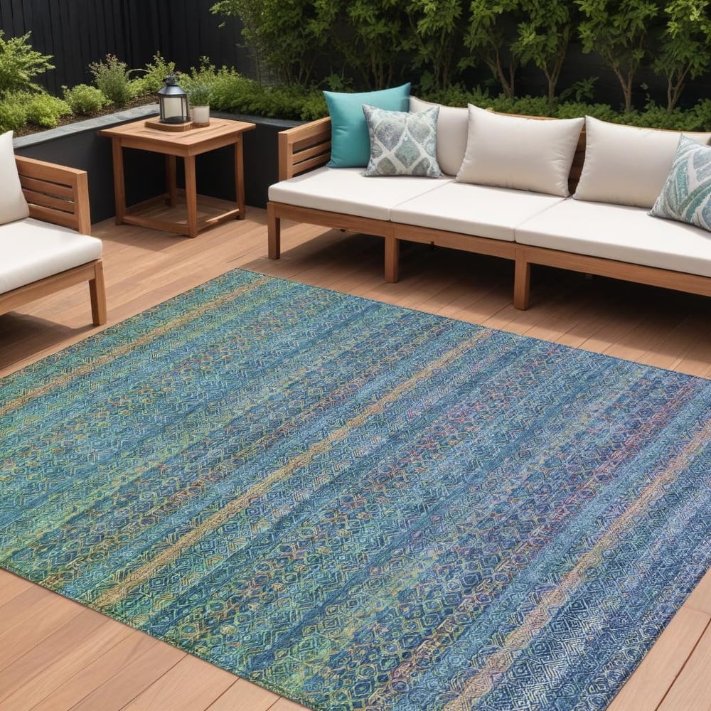 HomeRoots Striped Transitional Rectangle Outdoor Rug