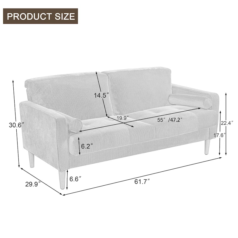 Corduroy 61.9" Loveseat Sofa Square Armrests