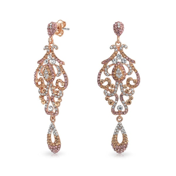 Bling Jewelry Rose Gold Plated Alloy Ombre Teardrop Crystal Bling Jewelry Rose Gold Plated Alloy Ombre Teardrop Crystal Chandelier Earrings