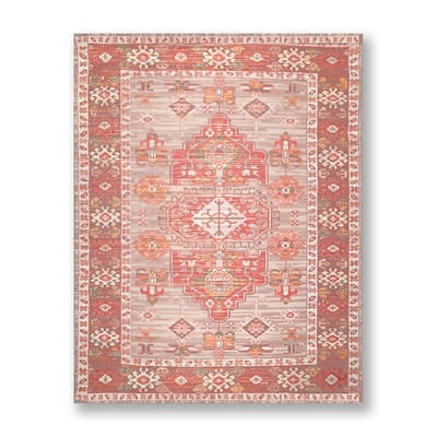 Handmade Beige,Coral Flatweave Polyster Traditional Oriental Area Rug