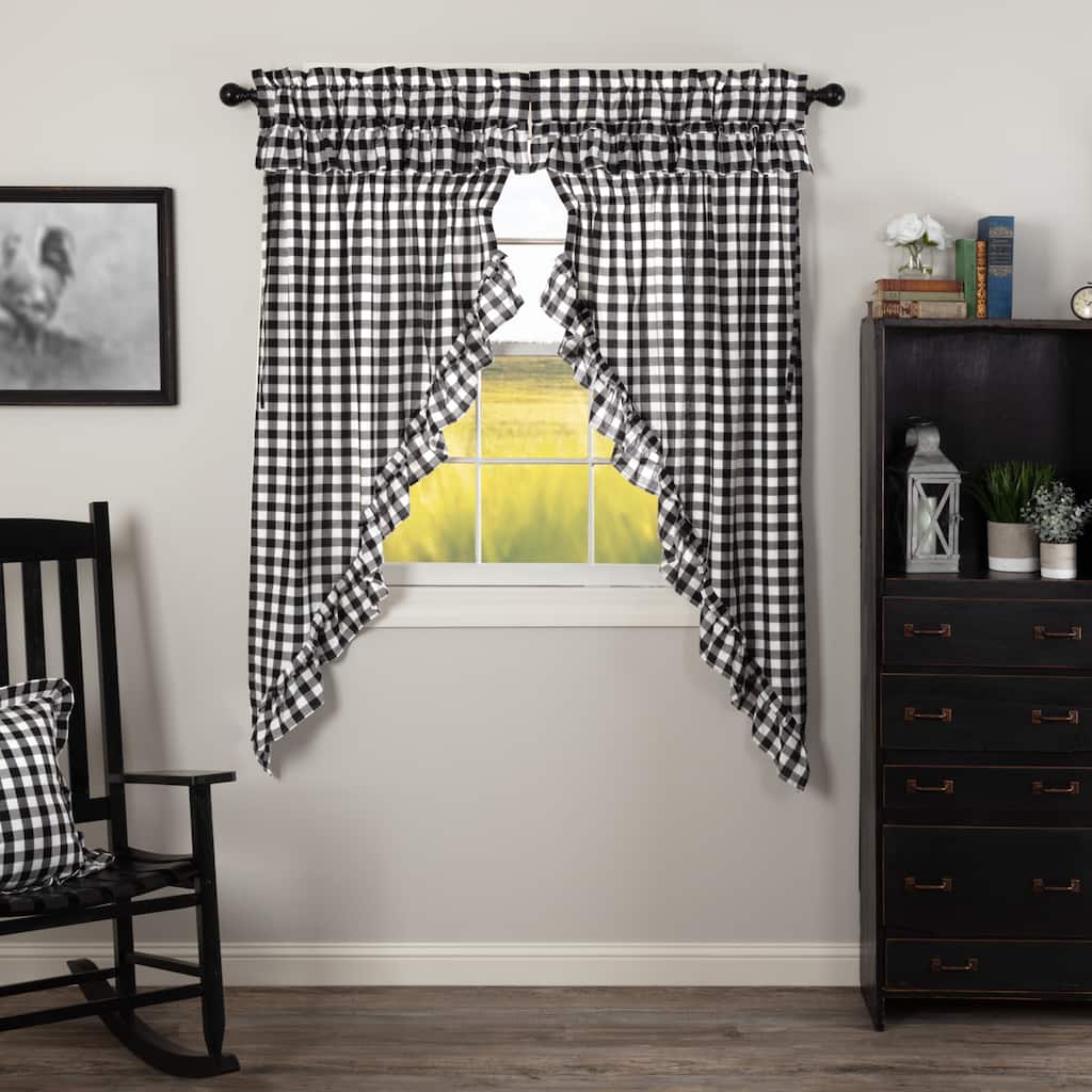 Annie Buffalo Check Ruffled Short Prairie Panel Set - Prairie Panel 63x36 - Prairie Panel 63x36