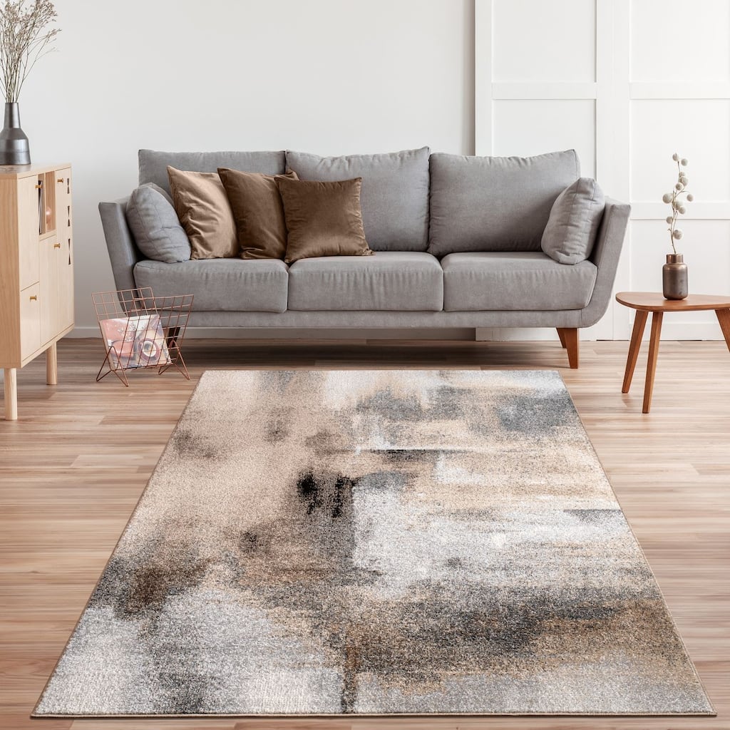 Modern Designer Rug with Earthy Colors in Cream Brown Black