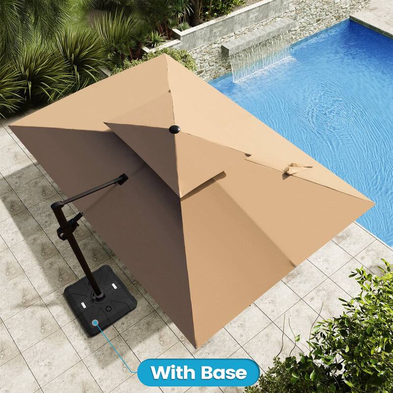 9 x 12 ft Outdoor Double Top Patio Cantilever Umbrella with Base