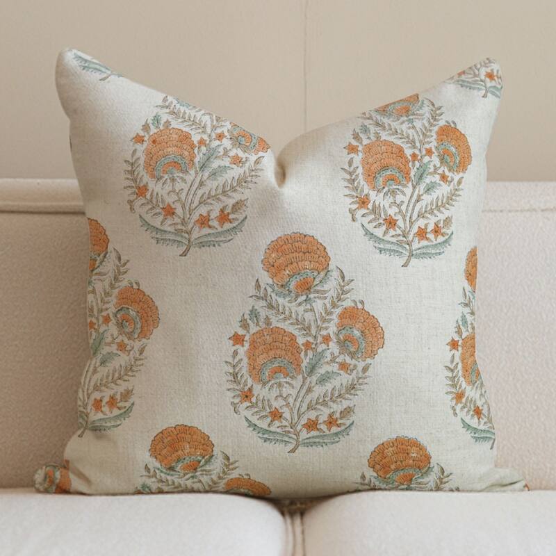 Fabdivine Soft Pillow Cover Shape Floral Block Print for Hotel Couch Spring Guest Room Blue Farmhouse, Mohini