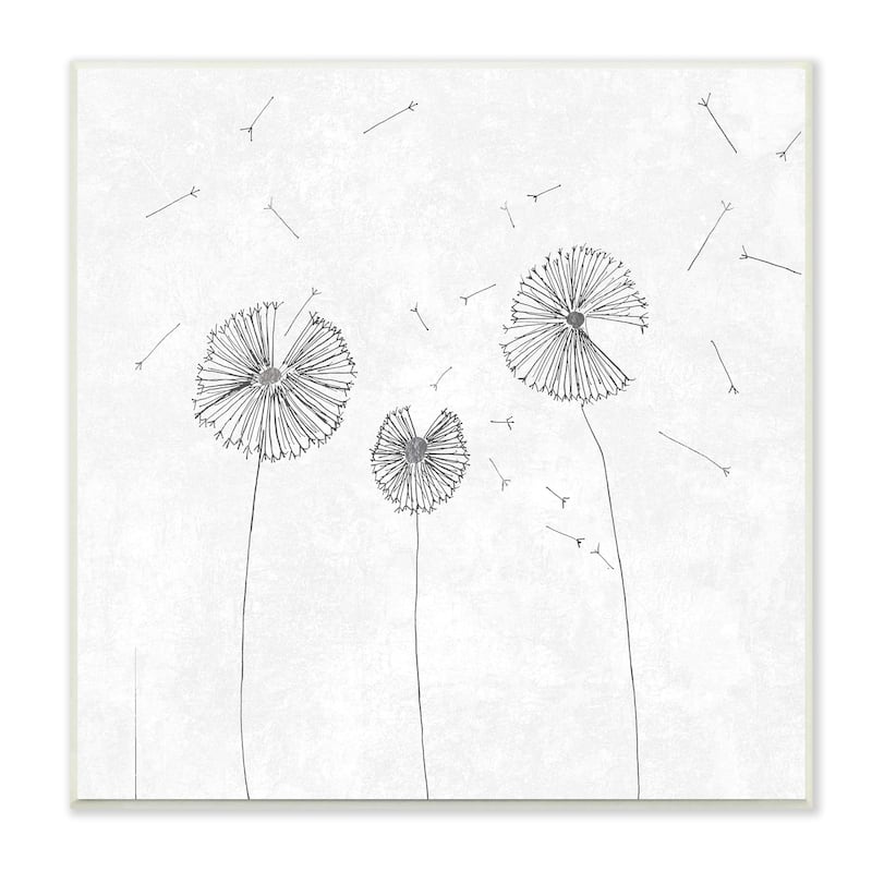 Stupell Dandelion Florals Flying Seeds Flower Line Art Drawing Wood ...