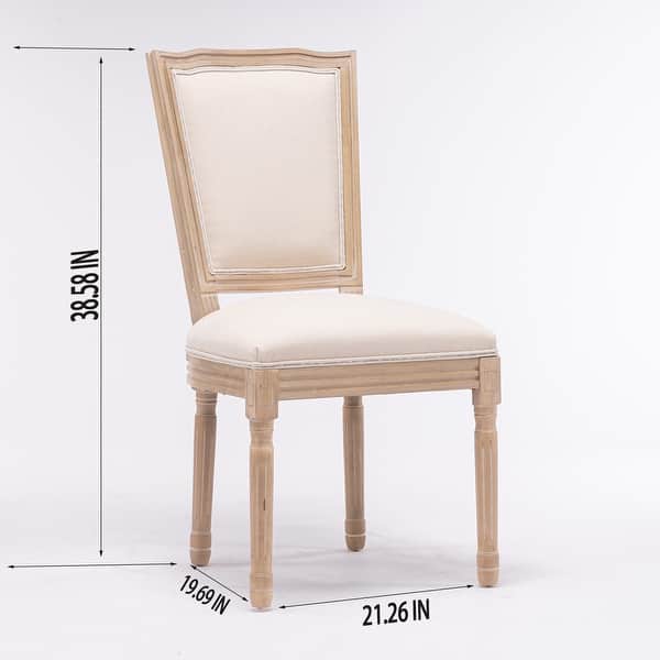 Cream Linen Fabric Dining Chair Set of 2, Square Back Side Chair