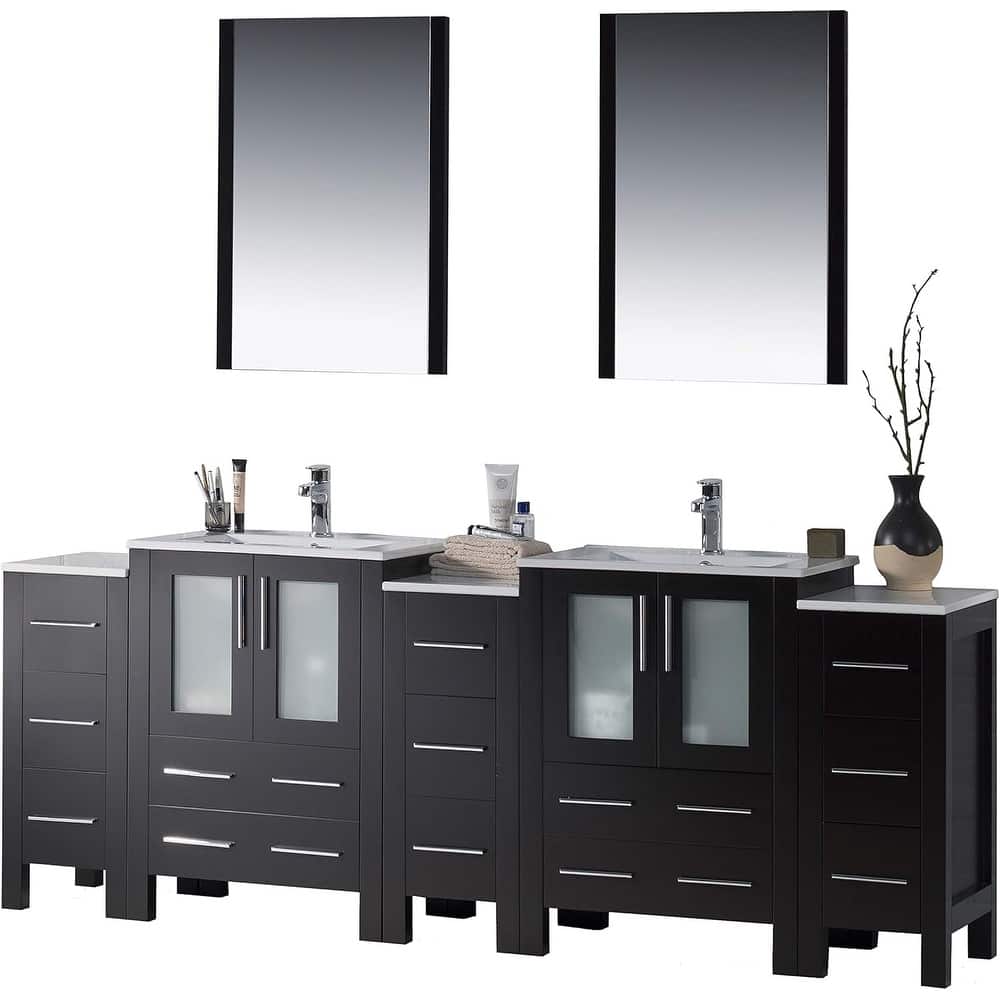Blossom Sydney 84" Double Sink Vanity w/ 3 side Cabinet & side Mirror