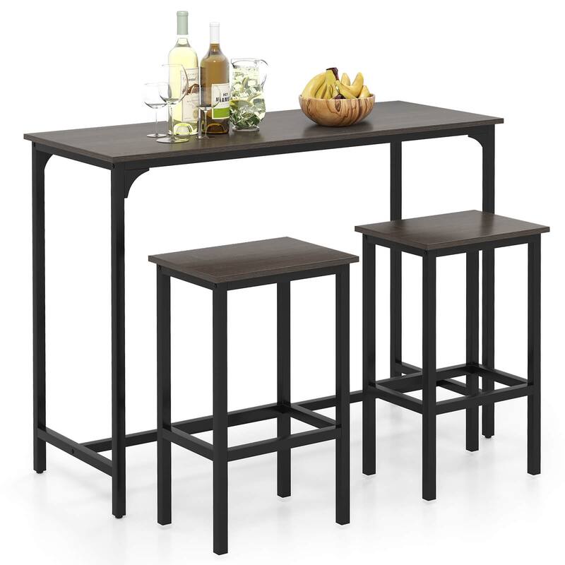 Costway 3 PCS Counter Height Table Set with Footrests Rectangular Pub - Grey