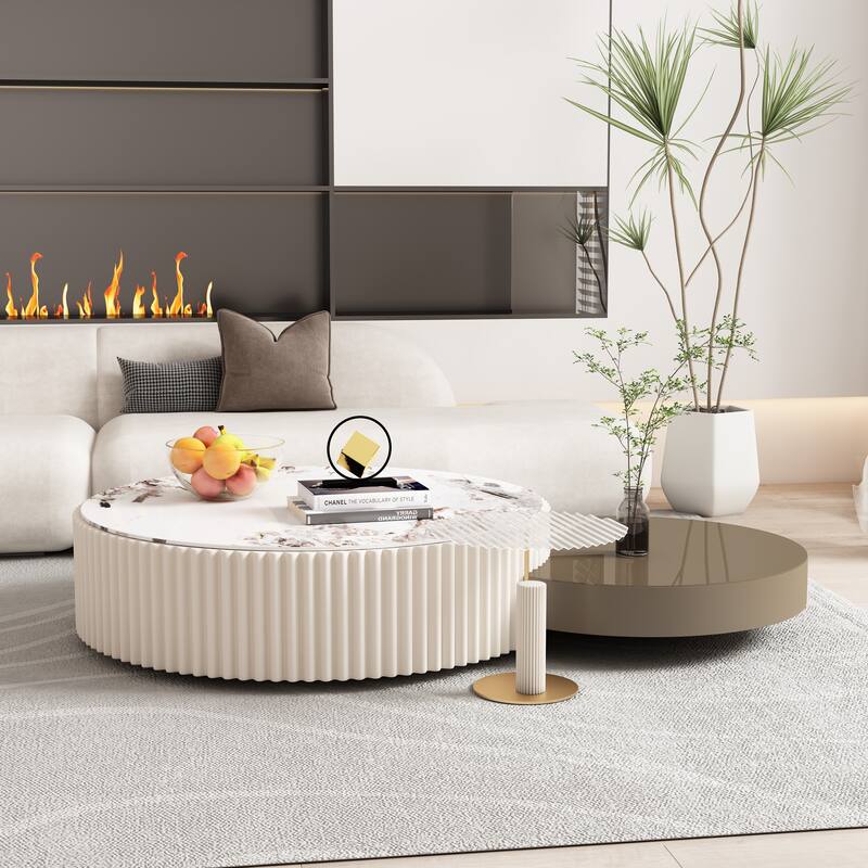 JASIWAY Modern Creative End Table Coffee Side Table Set - White - Slate