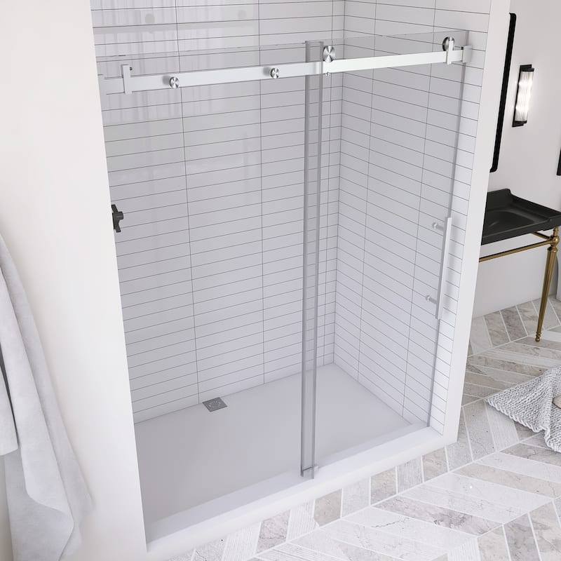 60 in. W x 76 in. H Frameless Single Sliding Shower Doors with Clear Tempered Glass - 60" x 76" in.