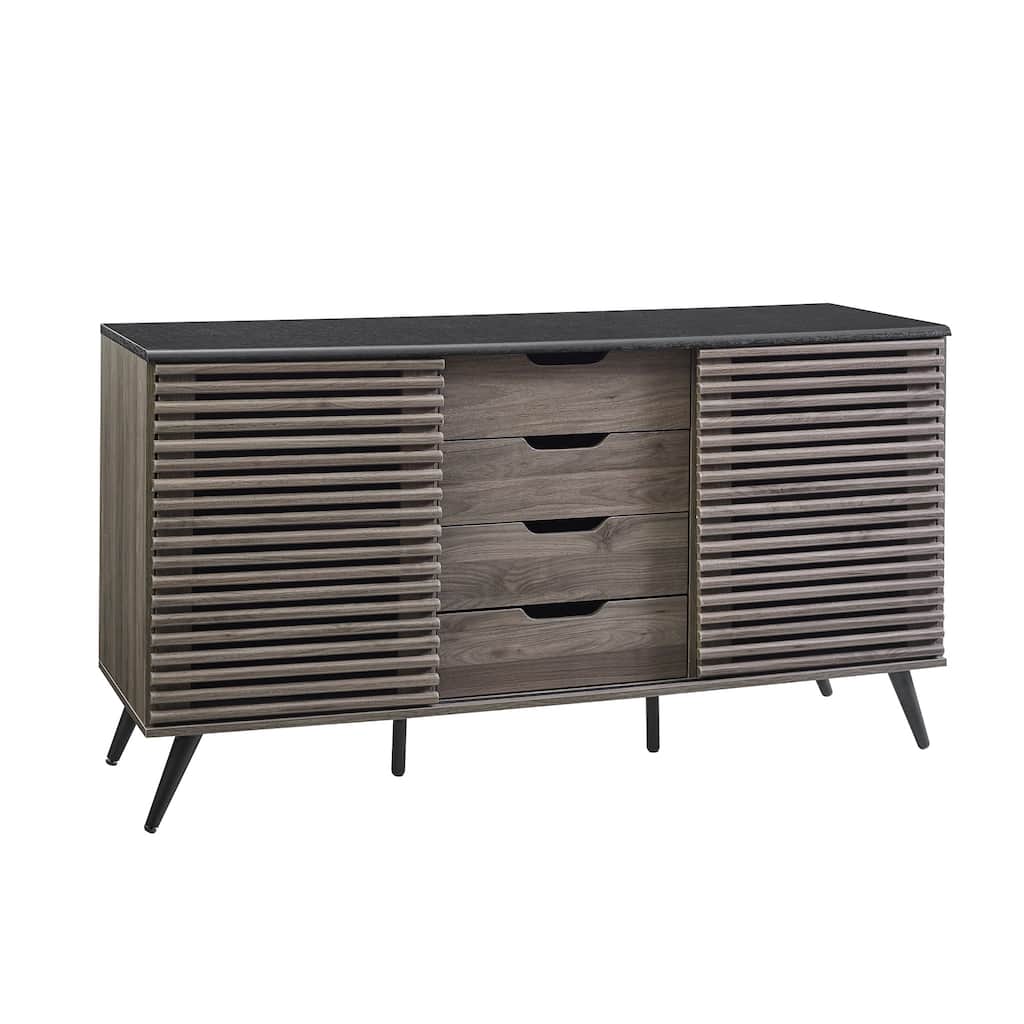 Contemporary Sliding Slat-Door Sideboard for Living Room, Bedroom and Office - Ebony/Slate Grey