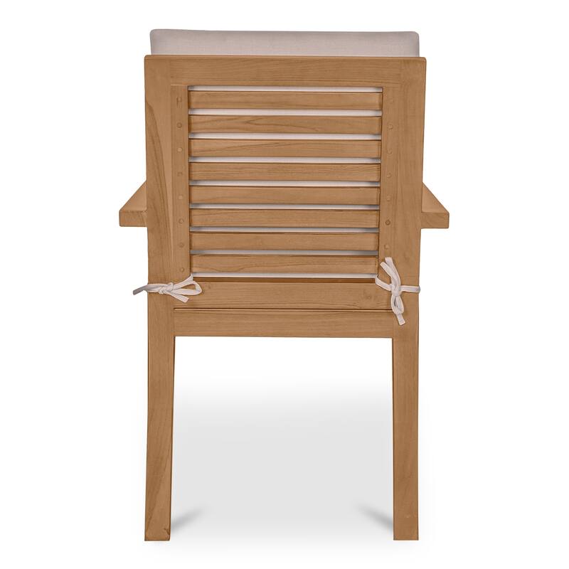 NADAAL STUDIOS Virelith Outdoor Dining Chair, Slatted Back, Solid Teak, Quick Dry Foam, White