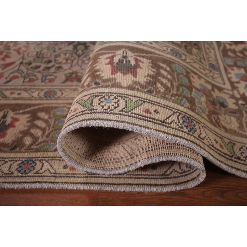 Distressed Grey Tabriz Persian Vintage Rug Hand-Knotted Wool Carpet - 7'10"x 11'0"