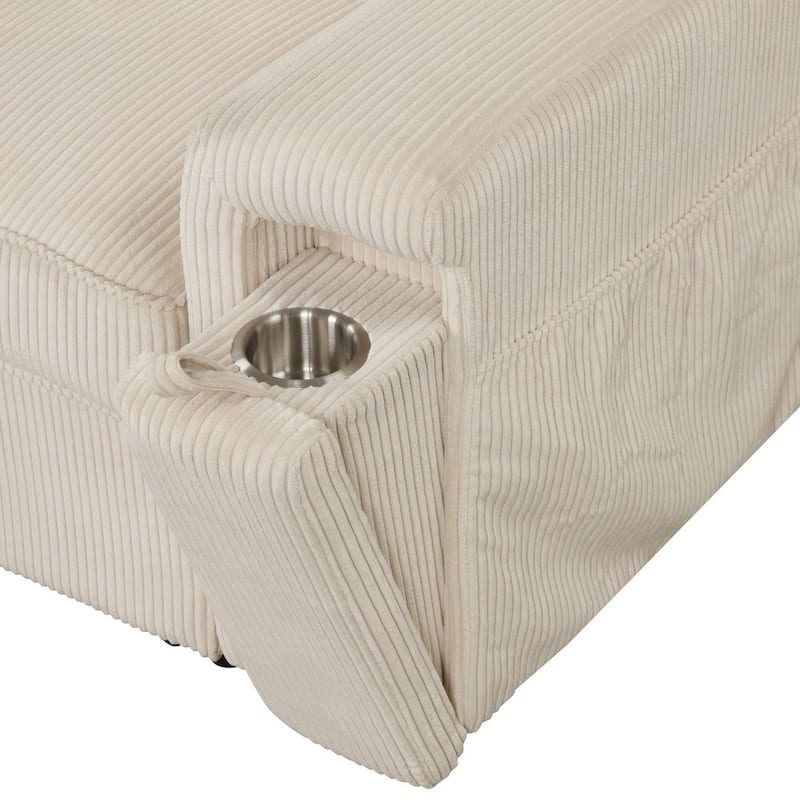 Upholstery Sleeper Sectional Sofa with Storage Bags and 2 Cup Holders on Arms