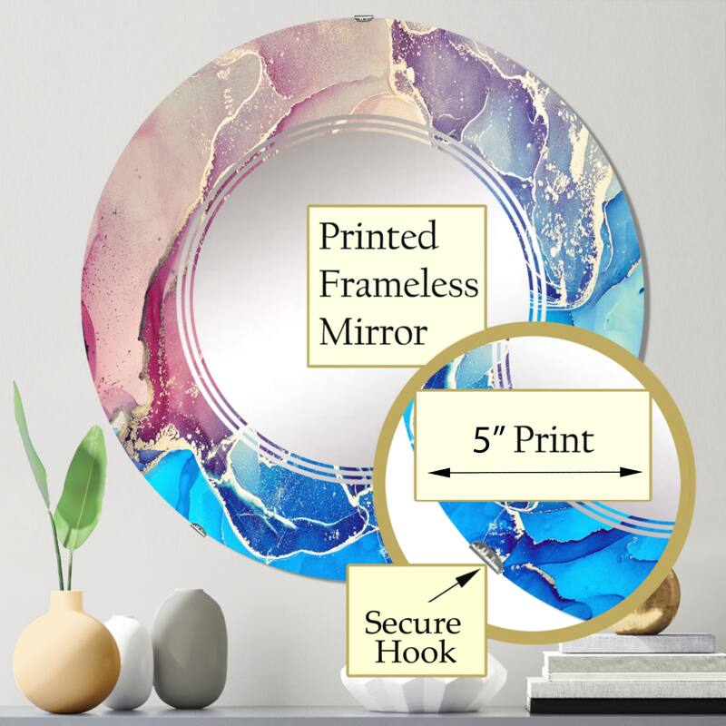 Designart 'Blue And Purple Liquid Art I' Printed Modern Wall Mirror
