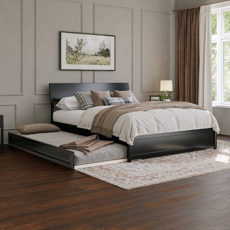 Norla Wood Platform Bed with Trundle - Black - Queen