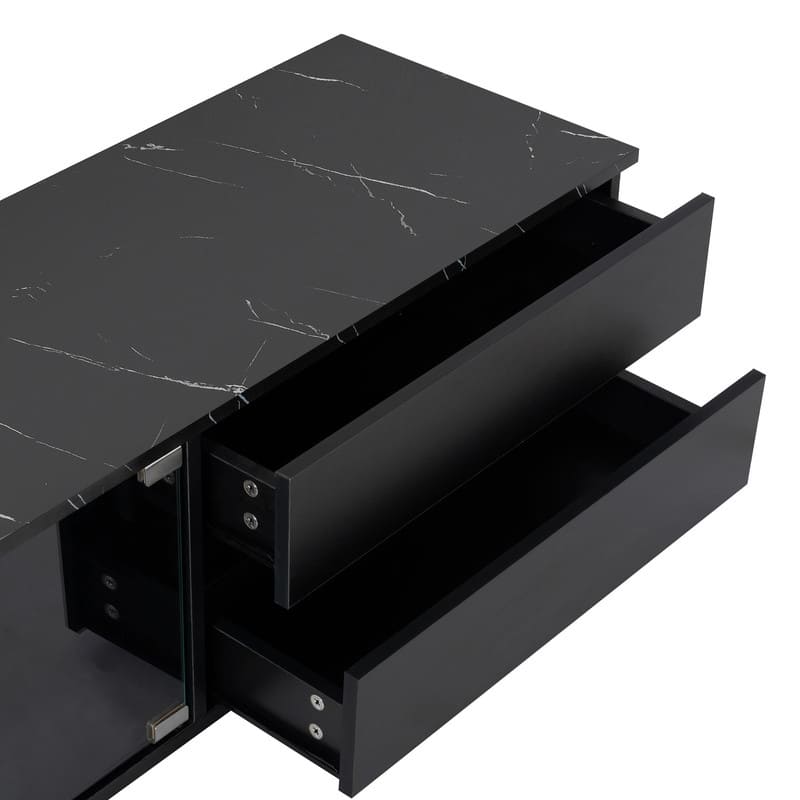 Modern 105" App-Controlled LED TV Stand with Faux Marble Top & Glass Doors