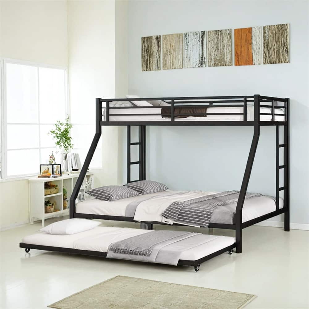 Twin XL Over Queen Metal Bunk Bed with Twin Size Trundle
