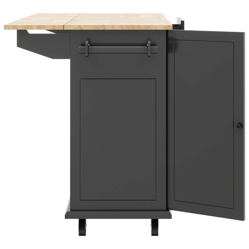 Kitchen Island with Drop Leaf, 53.9" Rolling Kitchen Cart on Wheels w/ Internal Storage Rack & 3 Tier Pull Out Cabinet Organizer