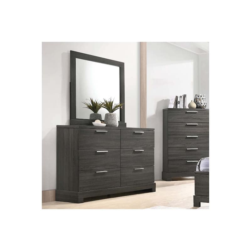 Rustic Dresser Gray Oak - 6 Drawer Chest of Drawers - Modern Bedroom Furniture