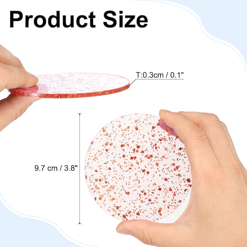 2pcs Foil Acrylic Cup Coasters, Round Acrylic Drink Coaster - Red