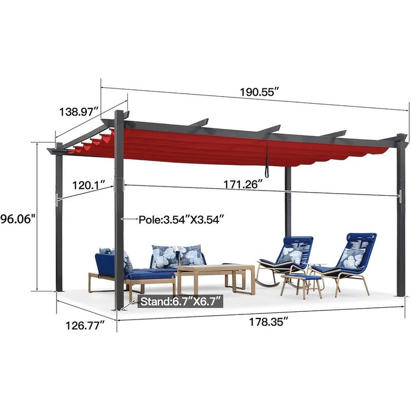 PURPLE LEAF Gazebo Outdoor Retractable Modern Yard Metal Grape Trellis Pergola with Canopy.